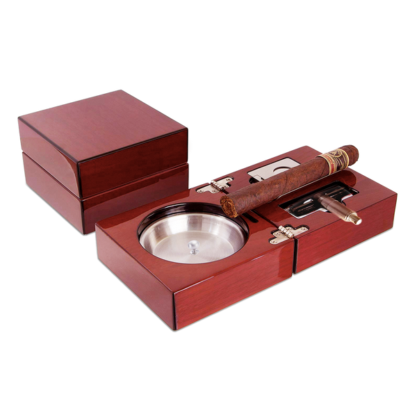 High Gloss Cherry Wood Foldable Ashtray Set