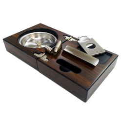 High Gloss Walnut Wood Foldable Ashtray Set