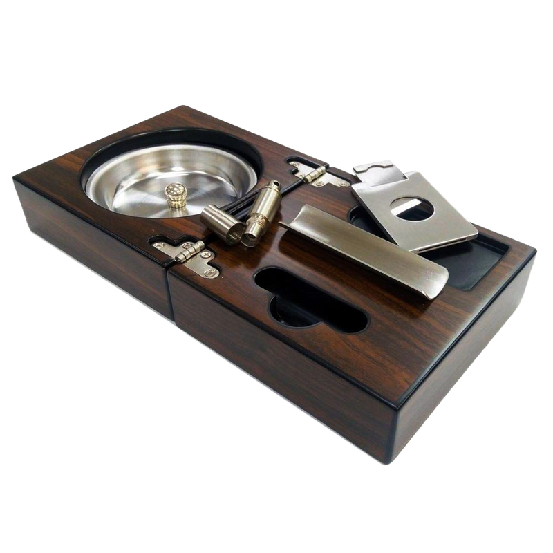 High Gloss Walnut Wood Foldable Ashtray Set